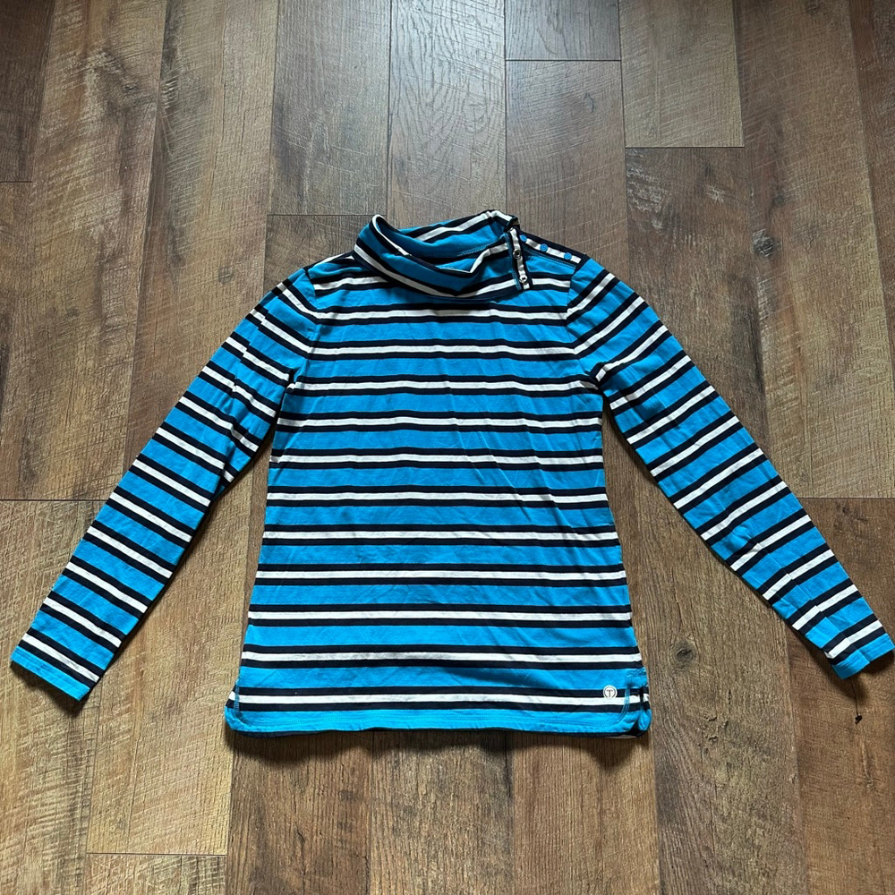 Women's T by Talbots Long Sleeve Tee S Blue White Striped - Picture 2 of 10